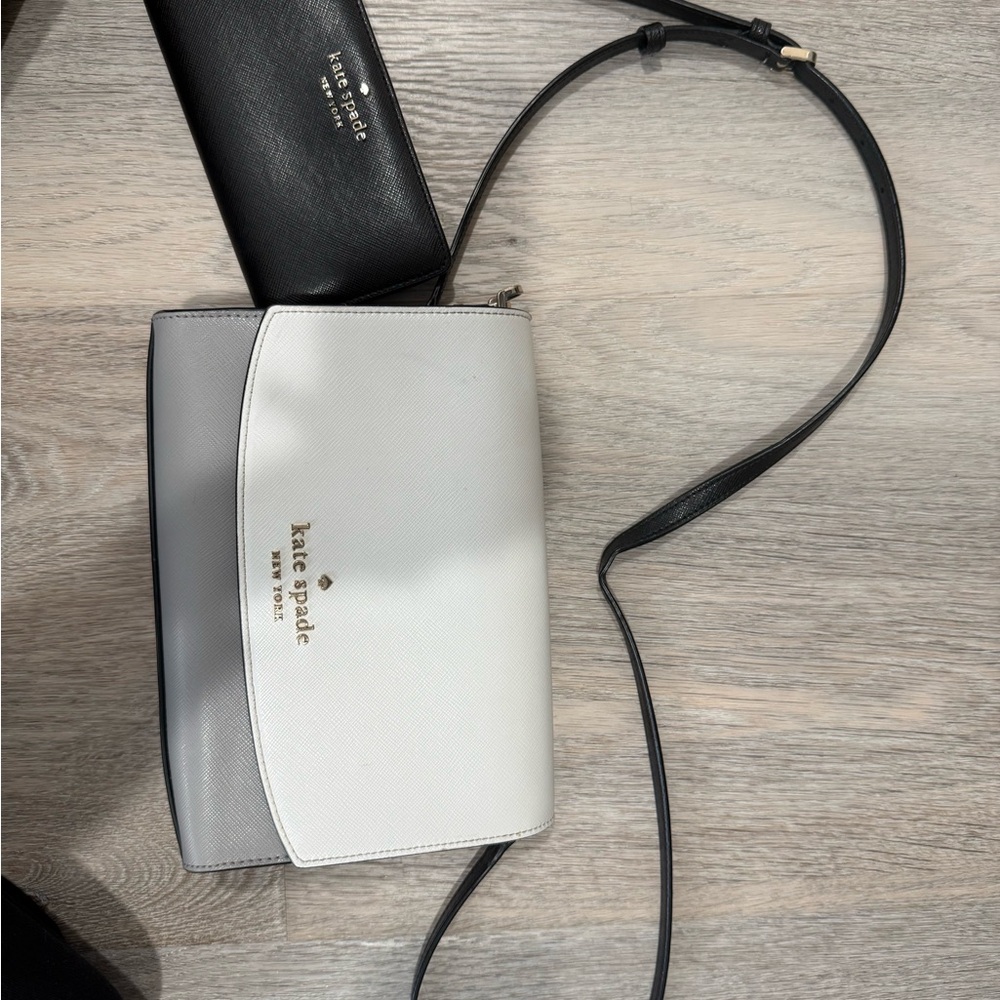 Kate Spade Elegant Black and White Crossbody Bag and matching wallet